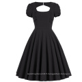 Belle Poque à manches courtes à creux arrière Puff Sleeve Retro Vintage 50s Black Party Dress BP000184-1
